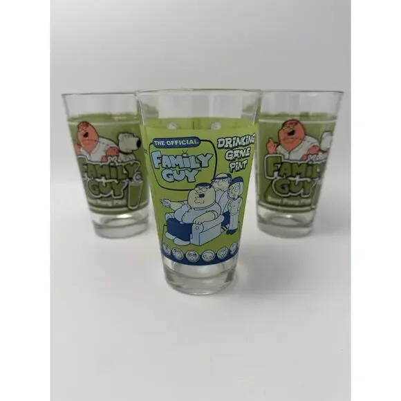 Set Of 3 Family Guy Drinking Pint Glass Game Official 2004 Funny Gift Barware - Picture 2 of 7